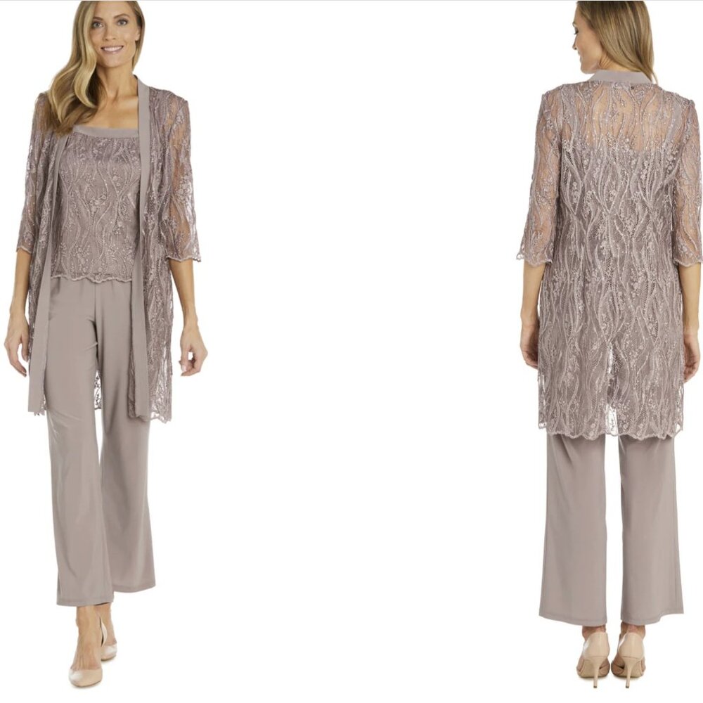 R&M Richards 3PC Sequins Pant Set | Mauve | SIZE 14